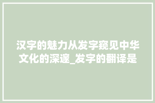 汉字的魅力从发字窥见中华文化的深邃_发字的翻译是什么意思啊