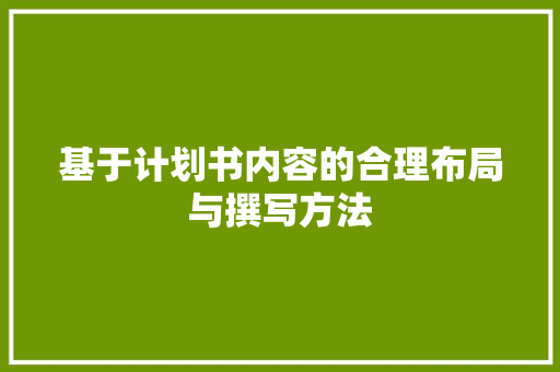 基于计划书内容的合理布局与撰写方法 商业文稿