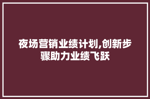夜场营销业绩计划,创新步骤助力业绩飞跃