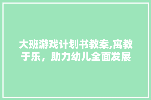大班游戏计划书教案,寓教于乐，助力幼儿全面发展