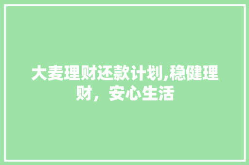 大麦理财还款计划,稳健理财，安心生活