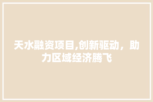 天水融资项目,创新驱动，助力区域经济腾飞 工作类
