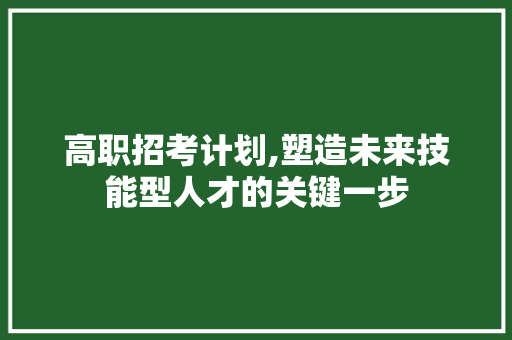 高职招考计划,塑造未来技能型人才的关键一步