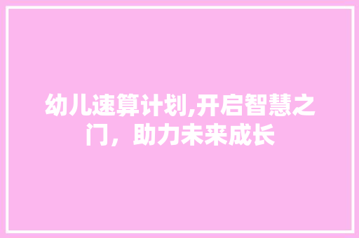 幼儿速算计划,开启智慧之门，助力未来成长 生活感悟