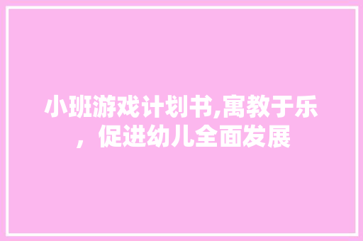 小班游戏计划书,寓教于乐，促进幼儿全面发展