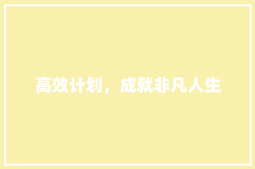 高效计划，成就非凡人生