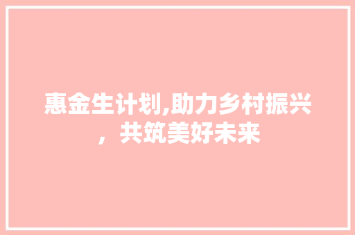惠金生计划,助力乡村振兴，共筑美好未来