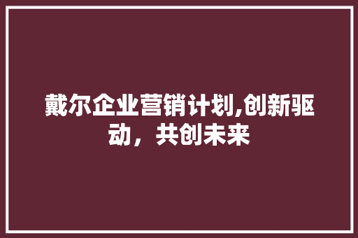 戴尔企业营销计划,创新驱动，共创未来