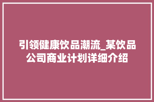 引领健康饮品潮流_某饮品公司商业计划详细介绍
