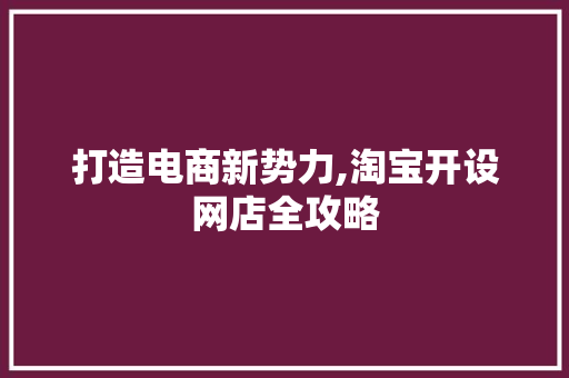 打造电商新势力,淘宝开设网店全攻略