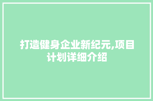打造健身企业新纪元,项目计划详细介绍