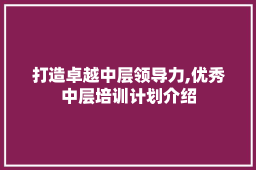 打造卓越中层领导力,优秀中层培训计划介绍