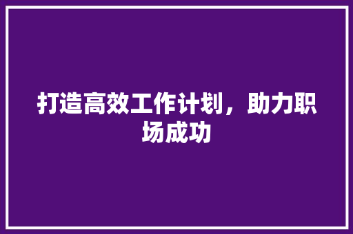 打造高效工作计划，助力职场成功