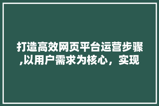 打造高效网页平台运营步骤,以用户需求为核心，实现商业价值最大化