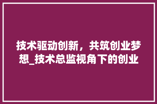 技术驱动创新，共筑创业梦想_技术总监视角下的创业之路