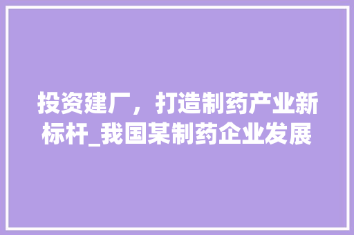 投资建厂，打造制药产业新标杆_我国某制药企业发展战略介绍 工作总结