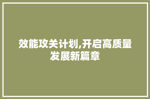 效能攻关计划,开启高质量发展新篇章 特写稿