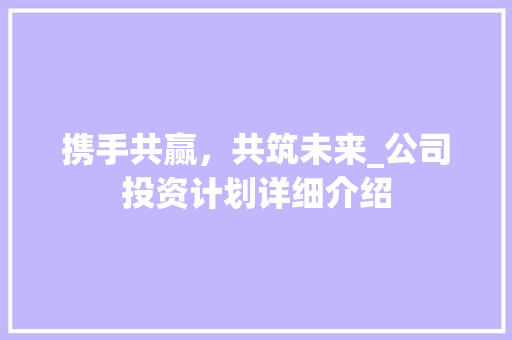 携手共赢，共筑未来_公司投资计划详细介绍 生活感悟