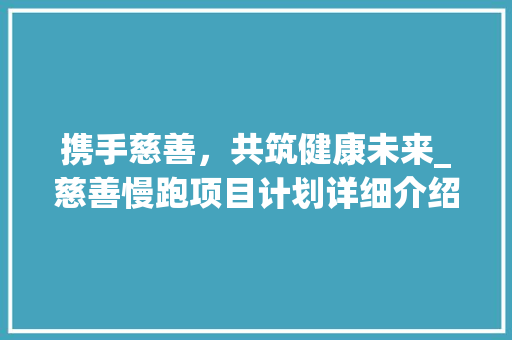携手慈善，共筑健康未来_慈善慢跑项目计划详细介绍