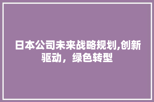 日本公司未来战略规划,创新驱动，绿色转型 采访稿