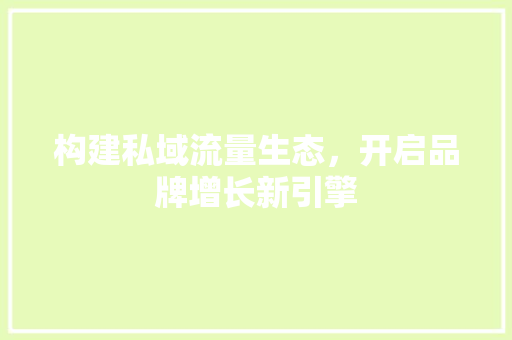 构建私域流量生态，开启品牌增长新引擎