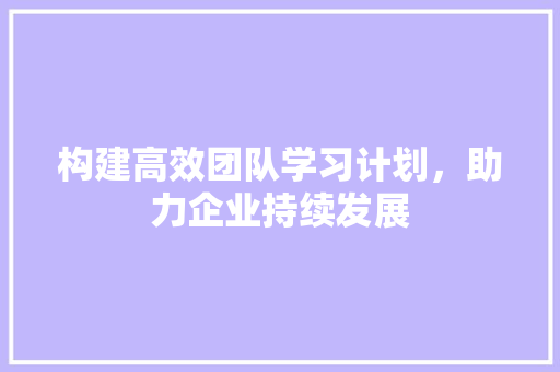 构建高效团队学习计划，助力企业持续发展 生活随笔