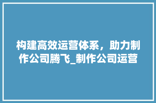 构建高效运营体系，助力制作公司腾飞_制作公司运营计划详细介绍 采访稿