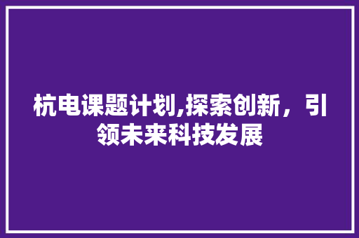 杭电课题计划,探索创新，引领未来科技发展 工作总结