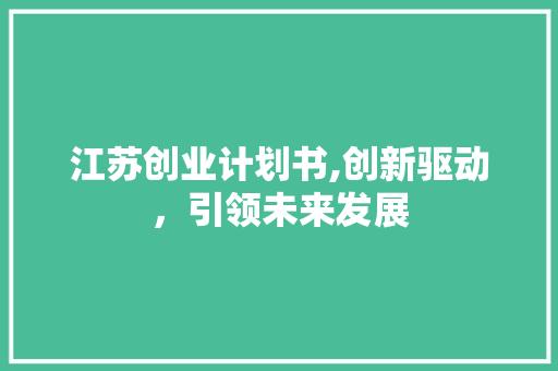 江苏创业计划书,创新驱动，引领未来发展