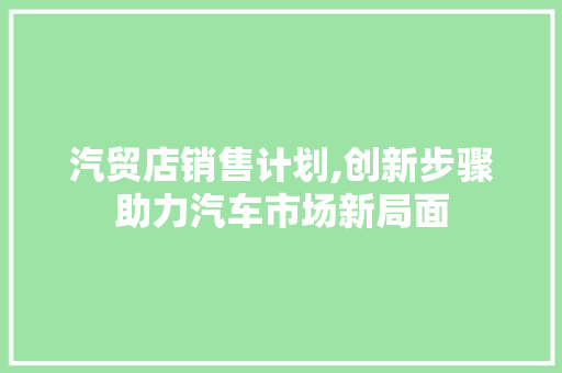 汽贸店销售计划,创新步骤助力汽车市场新局面