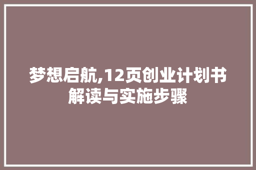 梦想启航,12页创业计划书解读与实施步骤 特写稿