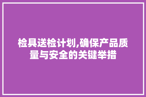 检具送检计划,确保产品质量与安全的关键举措 采访稿