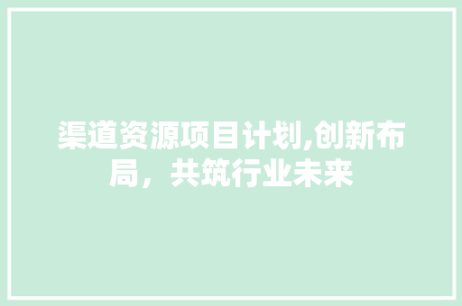 渠道资源项目计划,创新布局，共筑行业未来