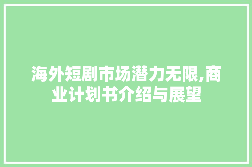 海外短剧市场潜力无限,商业计划书介绍与展望