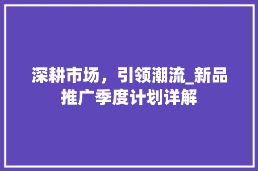 深耕市场，引领潮流_新品推广季度计划详解
