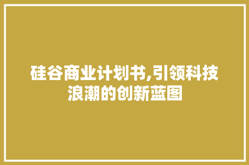 硅谷商业计划书,引领科技浪潮的创新蓝图 采访稿