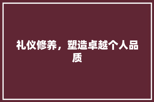 礼仪修养，塑造卓越个人品质