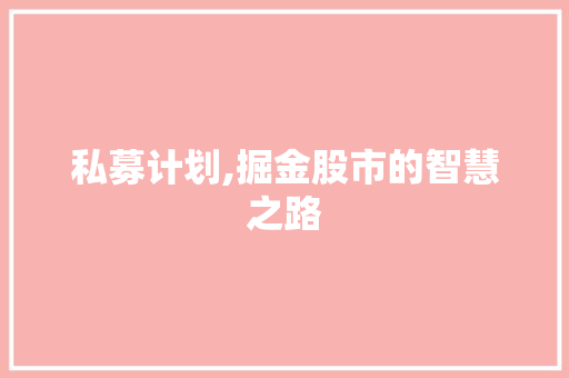 私募计划,掘金股市的智慧之路