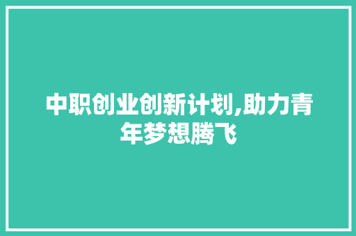 中职创业创新计划,助力青年梦想腾飞