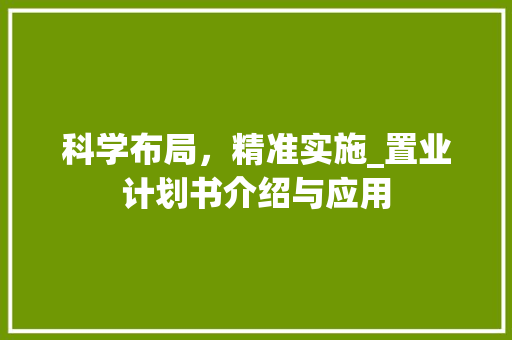 科学布局，精准实施_置业计划书介绍与应用