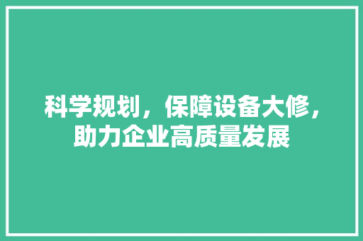 科学规划，保障设备大修，助力企业高质量发展