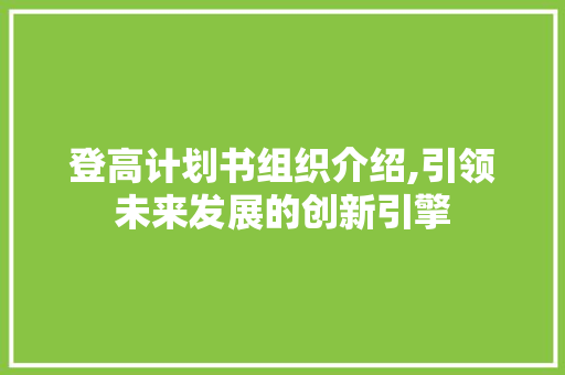 登高计划书组织介绍,引领未来发展的创新引擎