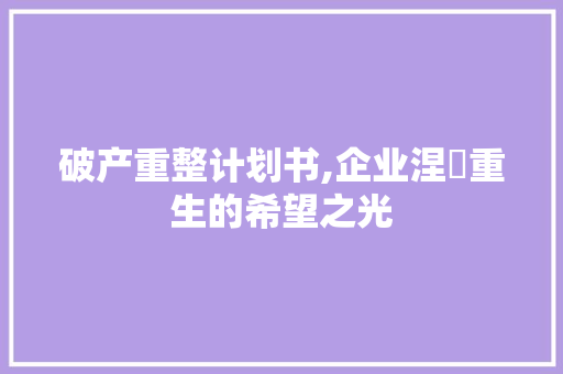 破产重整计划书,企业涅槃重生的希望之光 生活随笔
