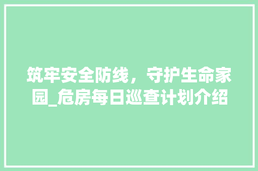 筑牢安全防线，守护生命家园_危房每日巡查计划介绍