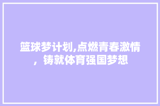 篮球梦计划,点燃青春激情，铸就体育强国梦想