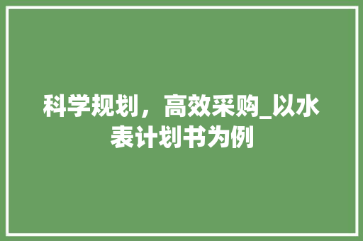 科学规划，高效采购_以水表计划书为例
