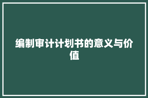 编制审计计划书的意义与价值