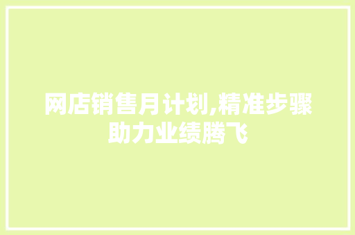 网店销售月计划,精准步骤助力业绩腾飞