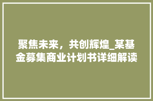 聚焦未来，共创辉煌_某基金募集商业计划书详细解读