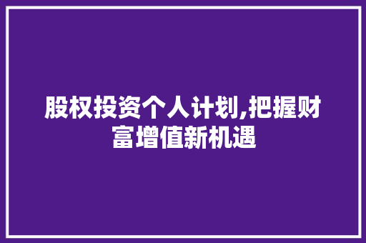 股权投资个人计划,把握财富增值新机遇